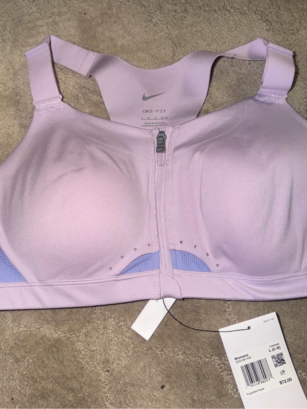 Nike Women's Front-Zip Dri-FIT Sports Bra - Light Purple